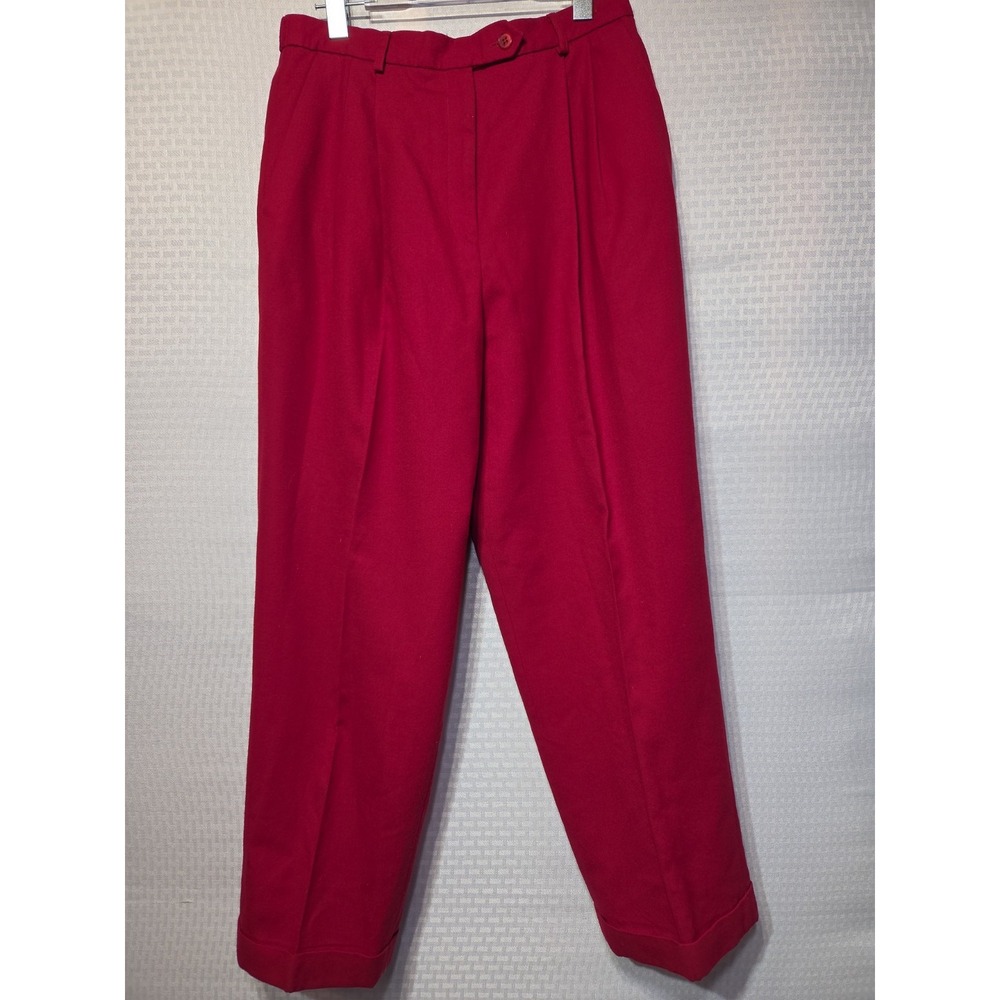 Talbots Petites 12P Red 100% Wool Pleated Trousers Pants Cuffed Hem High...